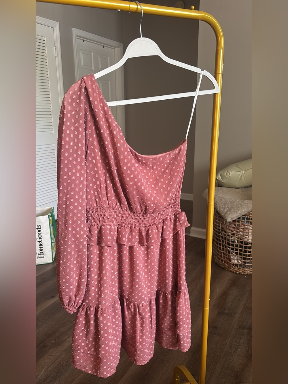 Altar'd State Dusty Rose One-Shoulder Dot Tiered Dress